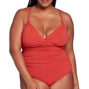 NWT Calia Ruched One Piece Swimsuit Size 6 in Hibiscus